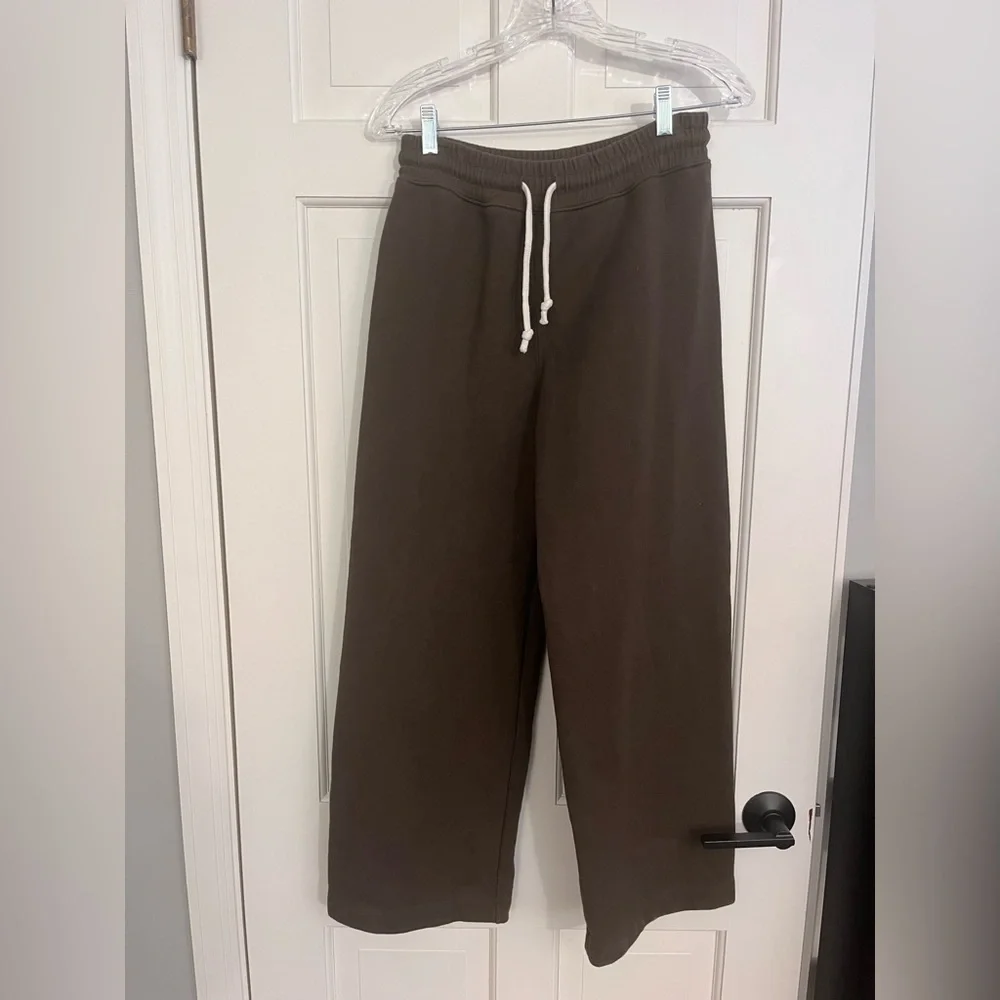 Jenni Kayne Marina Sweatpants Wide Leg Crop Army Green Small - Picture 2 of 5